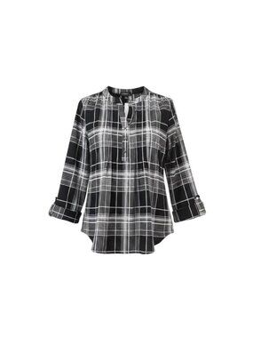 Cocomo Womens Black & White Plaid Long Sleeve Blouse Polyester Blend Size L